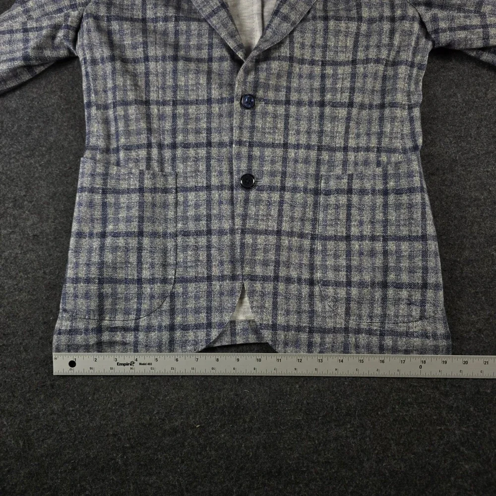 Lubiam Blue Grey Plaid Blazer Unstructured Sport Coat Cotton Mens 50R (fits 38R)